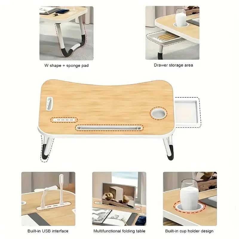 [Portable Laptop Table] Ultra Large Portable Laptop Bed Table | Multi Functional Tray Holder With Cup Holder And Drawer, USB, Fan, And Light - Perfect For Eating, Reading, And Writing On Beds, Sofas, Floors - Stable, Durable, And Foldable