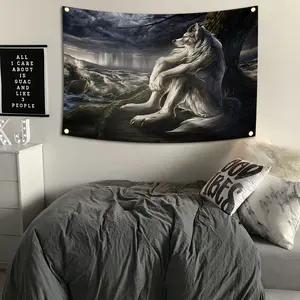 Emo Wolf Flag, Multifunctional Indoor Decoration, Home Dorm Bedroom Living Room, Durable Polyester Fiber, No Battery Needed, 90gsm