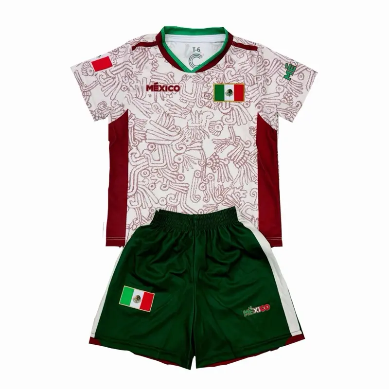 Mexico Soccer Set Baige Color 2025 Unisex Jersey & Green Shorts