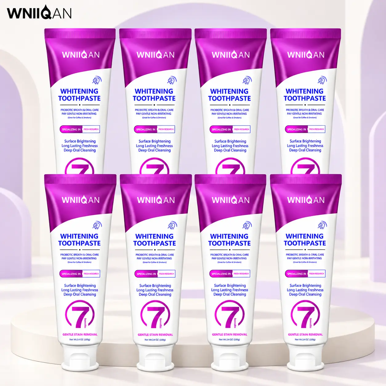 WNIIQAN Whitening Toothpaste 8 Pack, Fresh Breath & Daily Oral Care, Deep Cleaning Toothpaste, Refreshing Formula, 100g Each