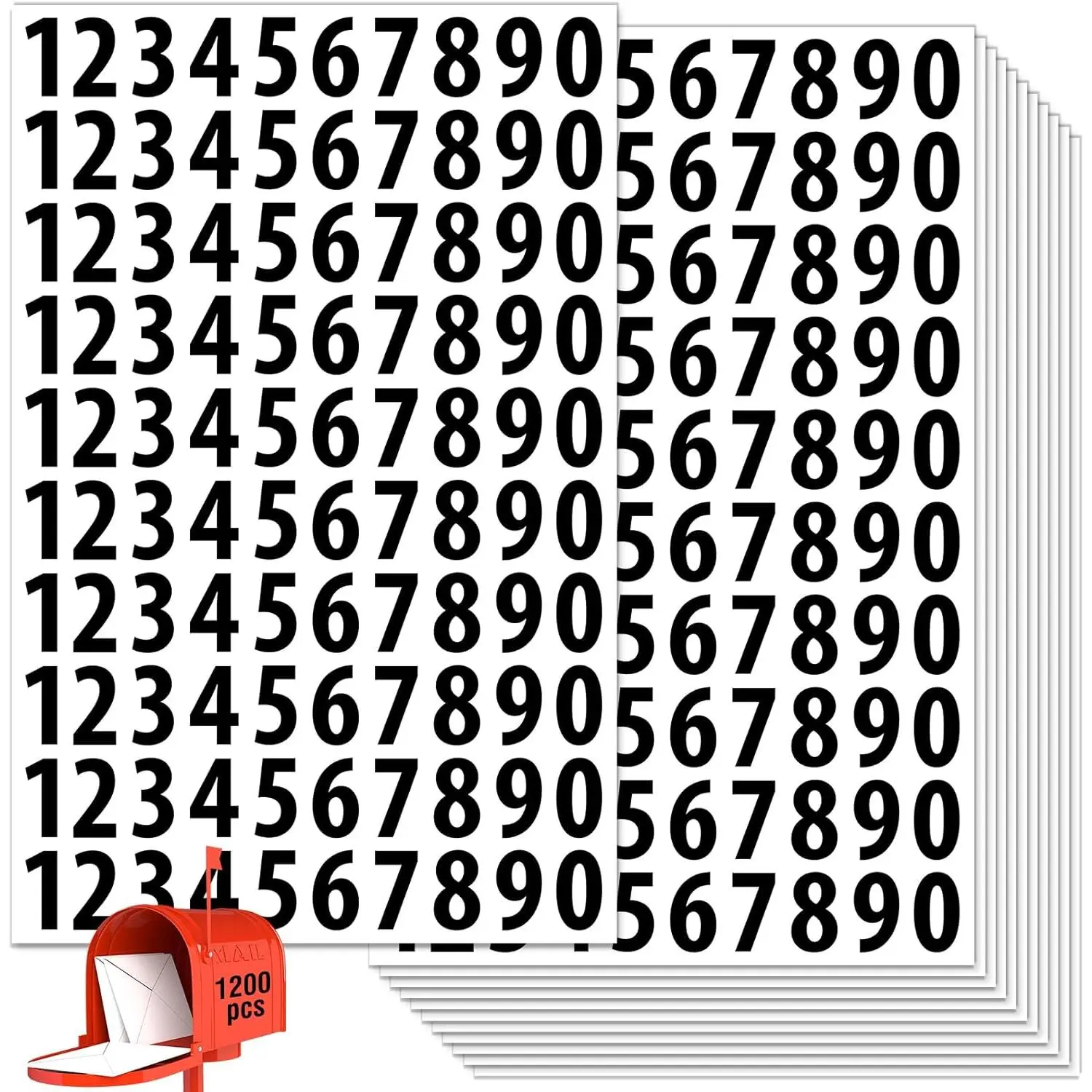 1200 PCS Number Stickers, 1" Waterproof Mailbox Number Label, Consecutive Numbers 0-9, Self-Adhesive and Residue-Free, Ideal for Mailboxes, Storage Boxes, Organizers, Cabinets and More