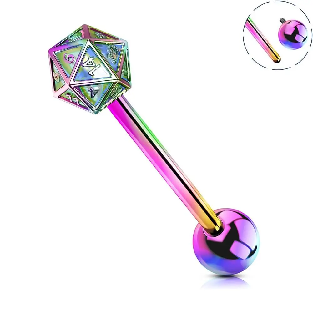 Oufer 14G D20 Dice Internally Threaded Tongue Ring