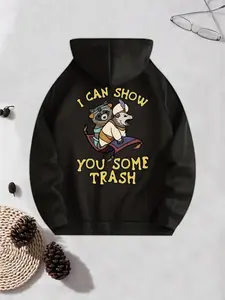 Men's Regular Fit Cartoon Raccoon Print Hoodie, Casual Comfy Pullover Hooded Sweatshirt for Daily Wear, Men's Clothes for Fall & Winter Sweatshirt, Hoodie, Comfort Colors