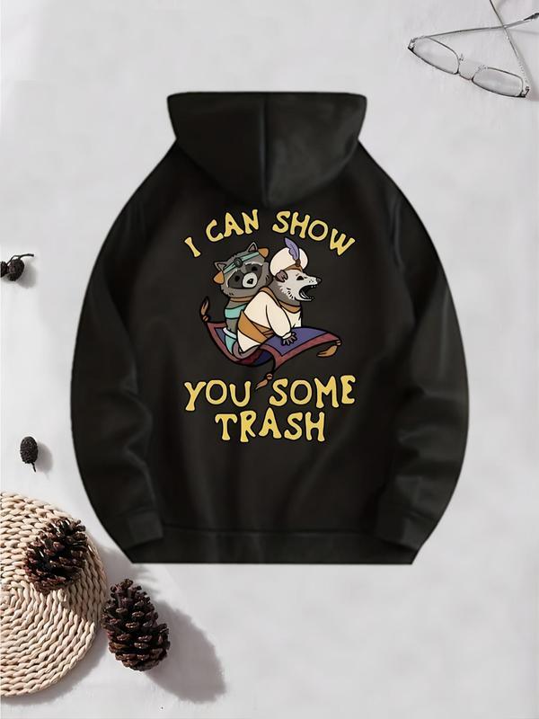 Men's Regular Fit Cartoon Raccoon Print Hoodie, Casual Comfy Pullover Hooded Sweatshirt for Daily Wear, Men's Clothes for Fall & Winter Sweatshirt, Hoodie, Comfort Colors