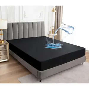 Waterproof 18" Deep Pocket Mattress Protector Fitted Sheet Style Mattress Cover with Elastic Rubber Band, Washable Easy Care, Black, Queen