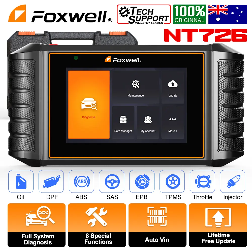 Foxwell NT726 High-Quality Touchscreen OBD2 Scanner with OBDII 16-Pin Diagnostic Extension Conversion Cable, Multi-System Code Reader, 8+ Automotive Maintenance Functions, WiFi-Enabled for Fiat Vehicles