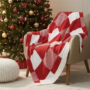 Red Checkered Throw Blanket for Couch, Super Soft Cozy Fuzzy Knit Blanket 50" x 60" Throw Blanket for Bed Sofa Chair Camping Travel (Checkered Red White)