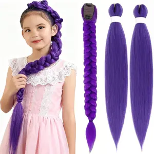 3 PCS 26 inch Long Purple Braid Ponytail Pre Stretched Synthetic Hair Extensions for Braids Easy Clip in Ponytail for Cosplay Halloween Costume