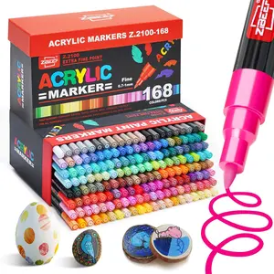 Acrylic Paint Marker Set, 16pcs/set Fine Tip Acrylic Paint Pen, Waterproof & High Saturation Paint Marker for Wood, metallic, Plastic, Canvas, Fabric, Glass, Ceramic, Acrylic Drawing Markers