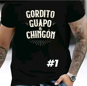 Gordito Guapo & Chingón T-shirt Black Crew Neck Short Sleeve Top with Bold Lettering Design