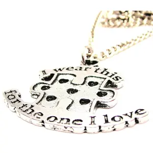 I Wear This For The One I Love Autism Awareness Large Single Charm Necklace