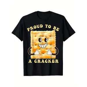 Funny Smiling Cracker Graphic T Shirt Cute Food Cartoon Print Unisex Top Casual Short Sleeve Crewneck Tee Soft Comfy Streetwear Gift For Snack Lovers