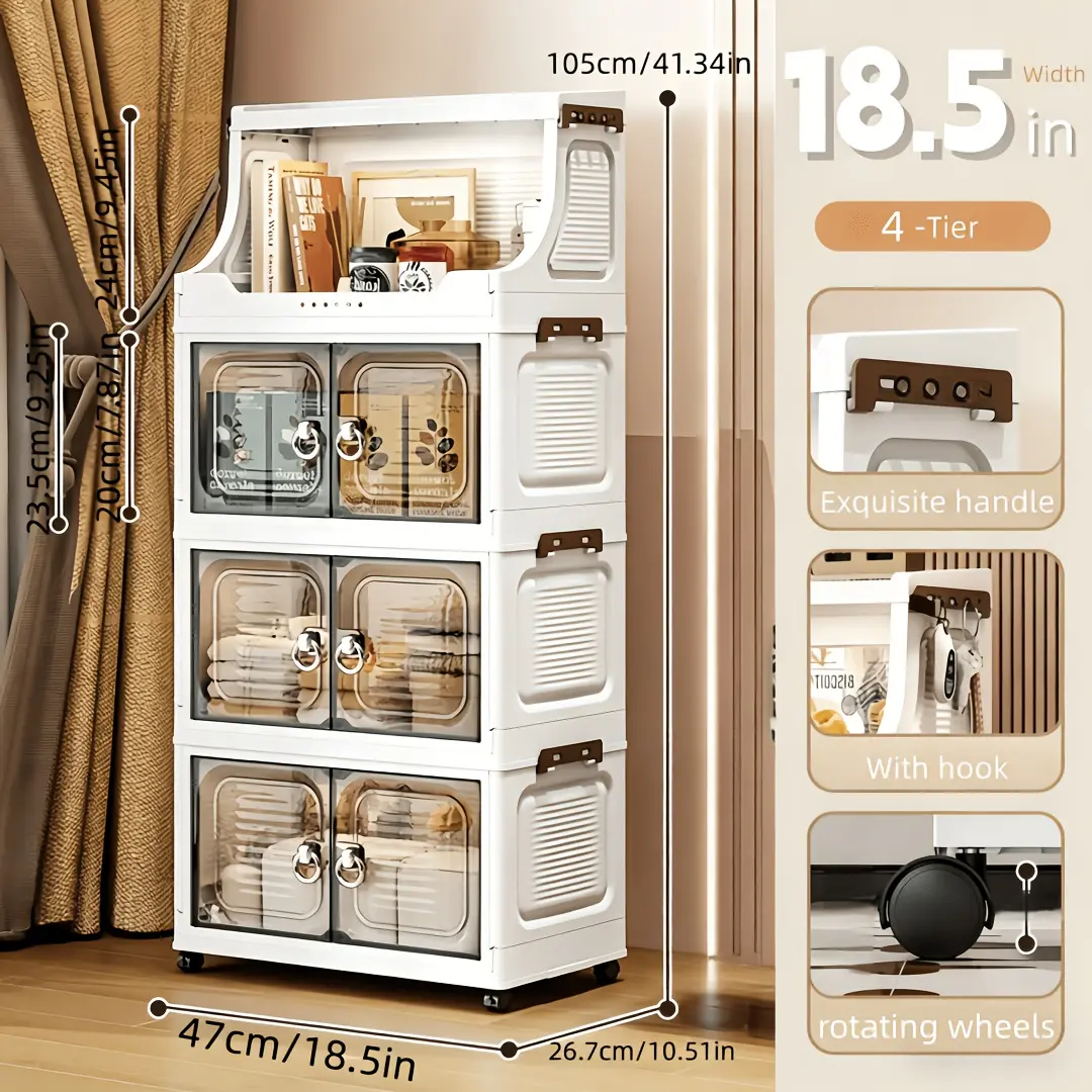 4 tiers (1 shelf + 3 storage bin) + 4 casters