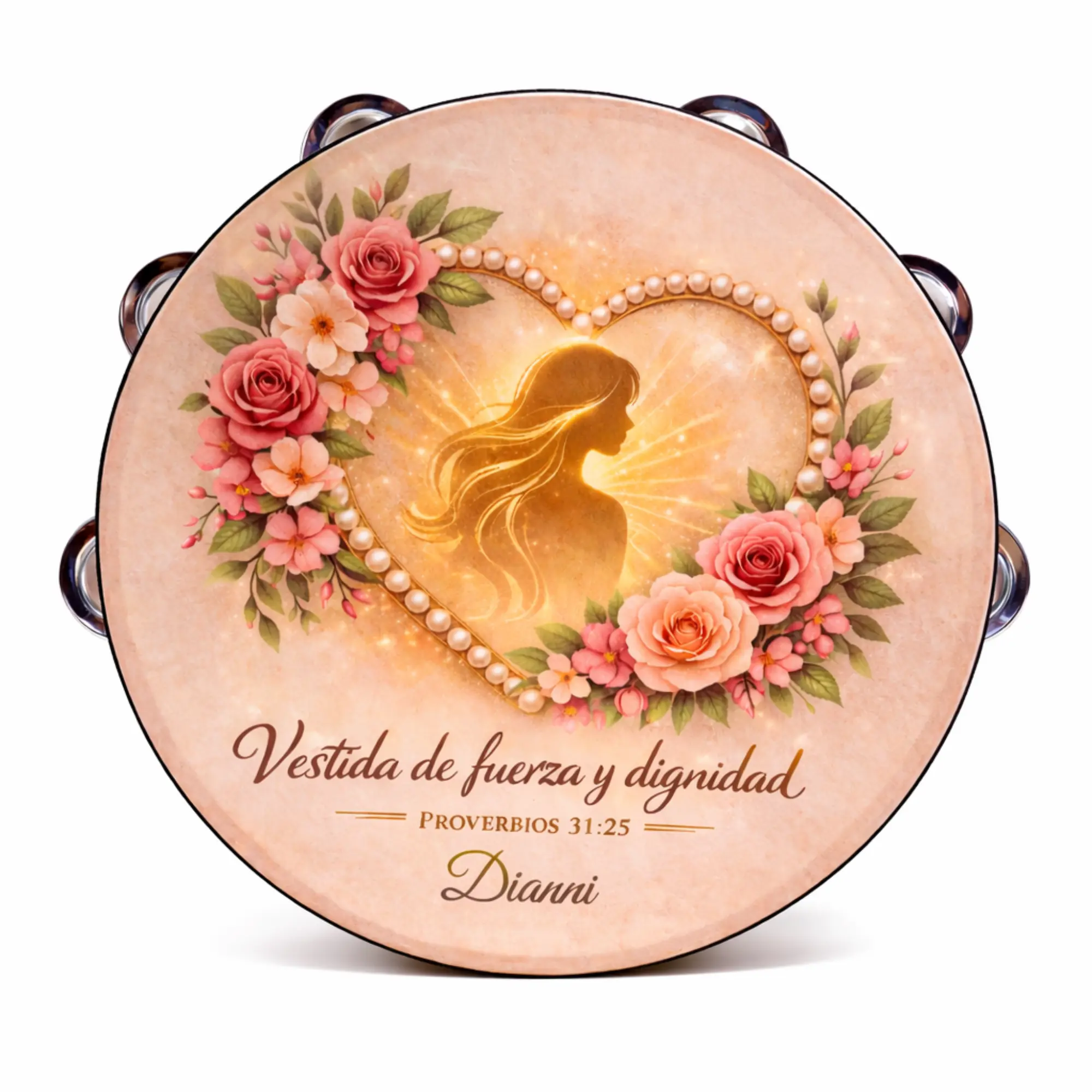 Virtuous Woman Tambourine Percussion Instrument - Synthetic Leather, Non-Slip Grip, Metal Cymbals for Pleasant Sounds