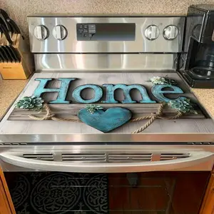 Heart-Shaped Floral Design Wooden Rubber Stove Cover, Aesthetic Comfortable Kitchen Decor Protector, Perfect Mother's Day Gift, Essential Baking Tool, Stove Cover Mat