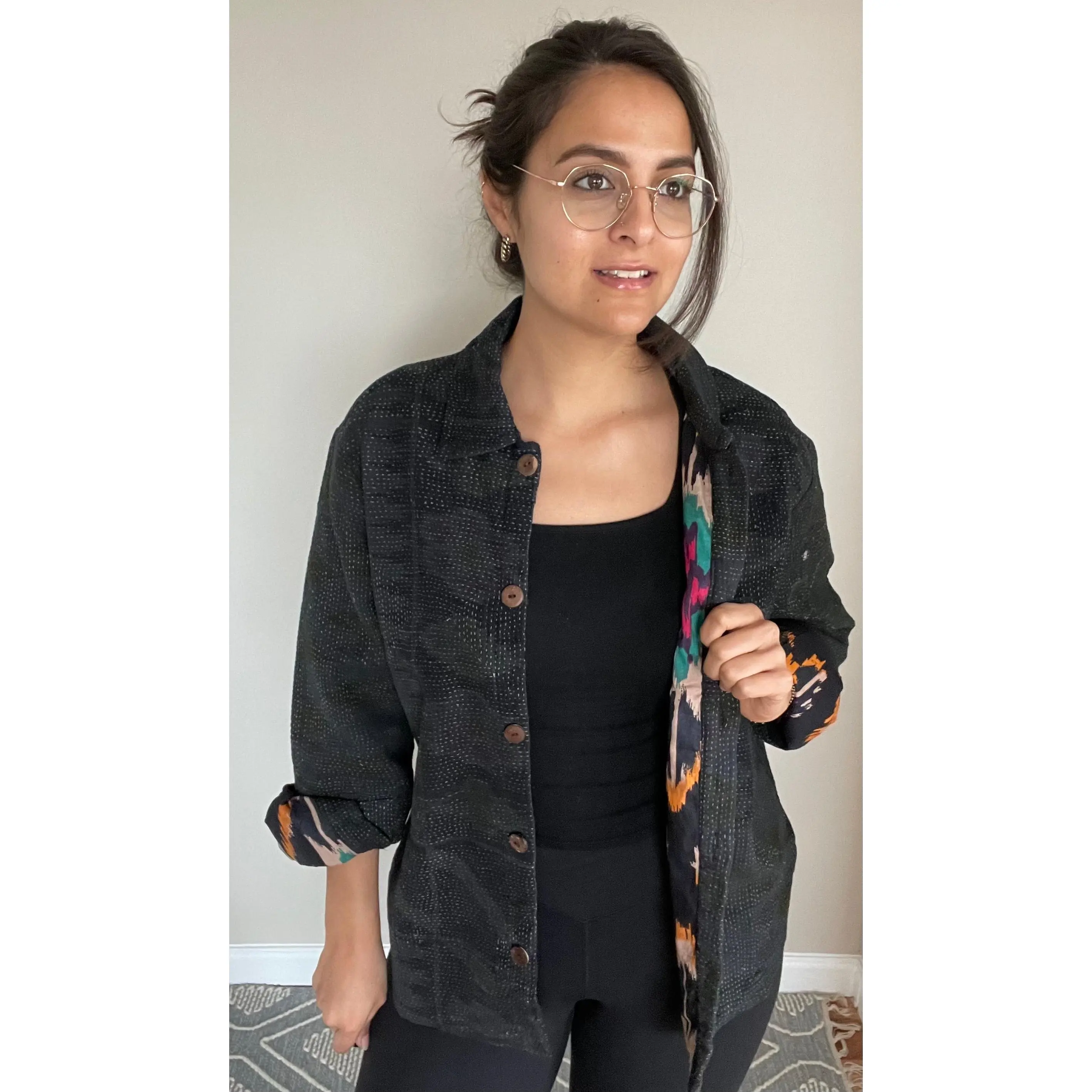 Reversible Vintage Kantha and Ikat Jacket- Small/Medium (Style 5)