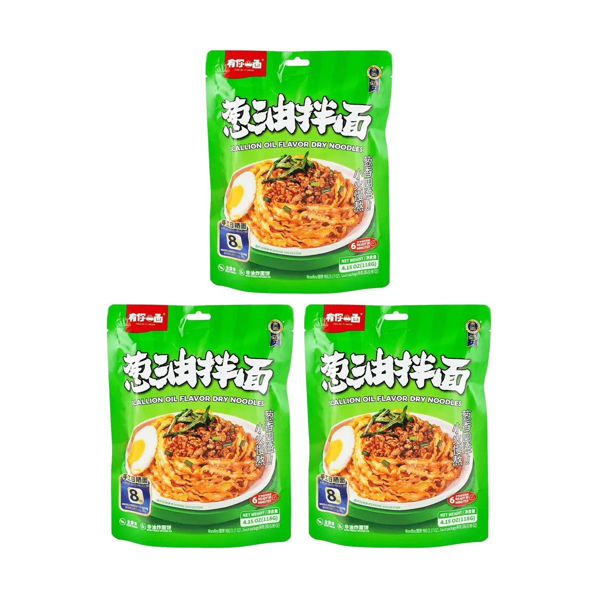 YNYM Scallion Oil Noodles 3-Pack (118g x 3) - Instant Savory Noodles for Quick Meals & Late Night Snacks