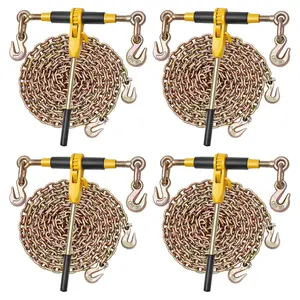 Ratchet Chain Binder Set, 5/16 In By 12.8 Ft G80 Chains With 8000 Lb Working Load, Heavy Duty Tie-Down System For Hauling, Towing And Logging, Includes Four Binders And Four Chains For Reliable Transport And Secure Haul