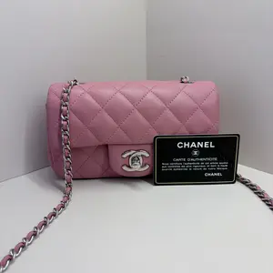Pre-owned CHANEL Light Pink Lambskin Quilted Mini Rectangular Flap Light Gold Hardware 18317975 A108 HK