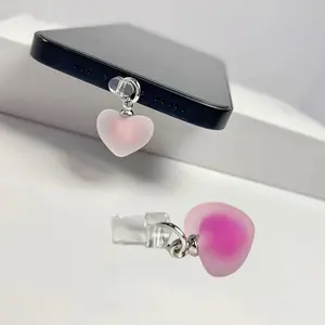 2pcs Cute Heart Phone Dust Plug Charm, Kawaii Charging Port Cover, Coquette Aesthetic Phone Accessories, Compatible with iPhone & Type-C