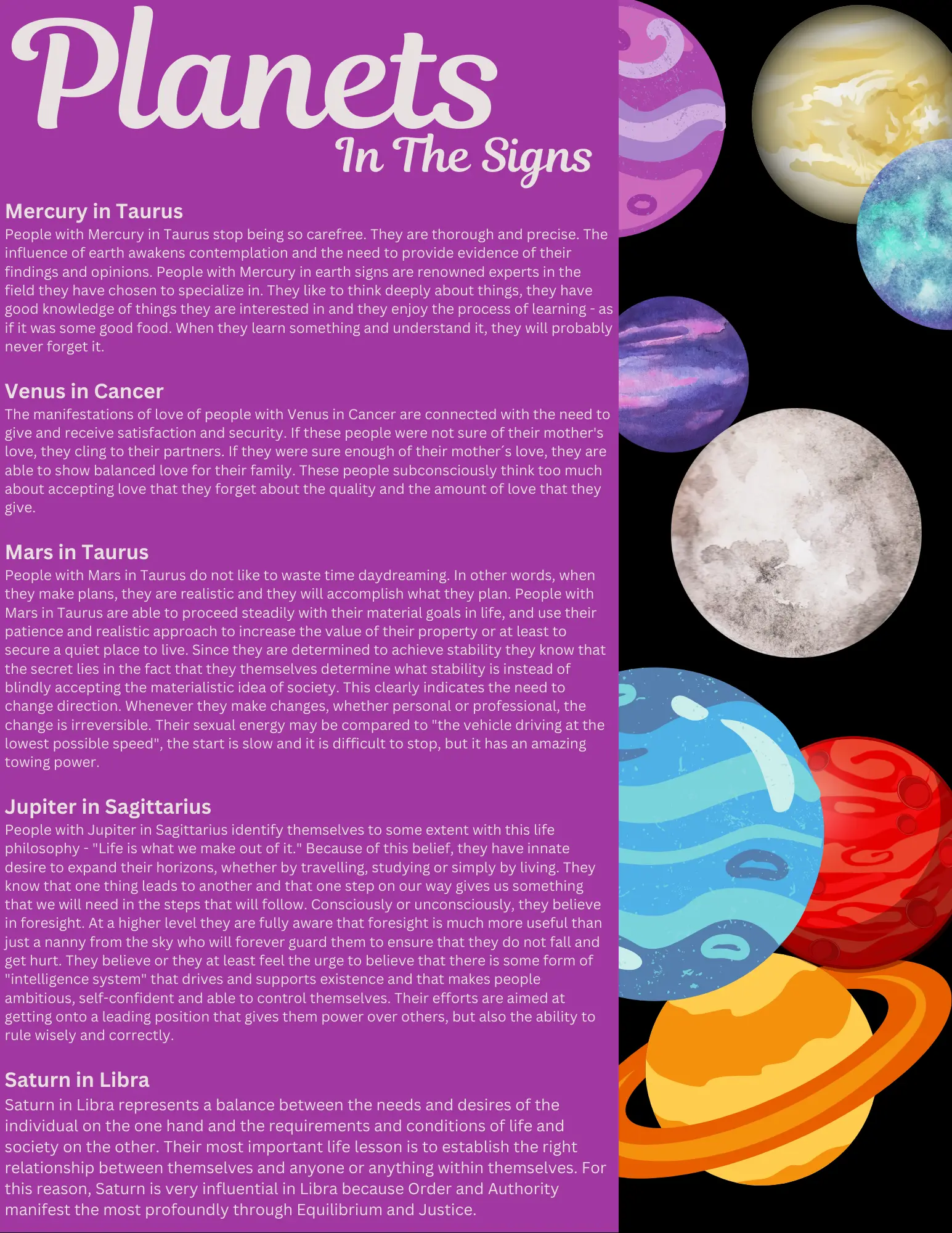 Planets in the Signs- Astrology/Horoscopes