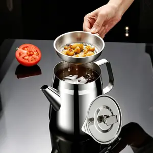 Leak-Proof Thickened Stainless Steel Oil Filter Storage Canister, Efficient Oil Storage Container with Strainer for Frying Oil Reuse, Durable Home Kitchen Essential for Oil Filtering and Residue Separation, Mess-Free Pouring Oil Bottle Wine Jug for Kitche