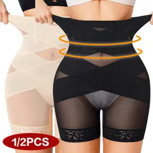 1/2 PCS High Waist Tummy Control Shapewear Shorts Women's Body Shaper Underwear Lace Breathable Briefs Pants for Daily Wear