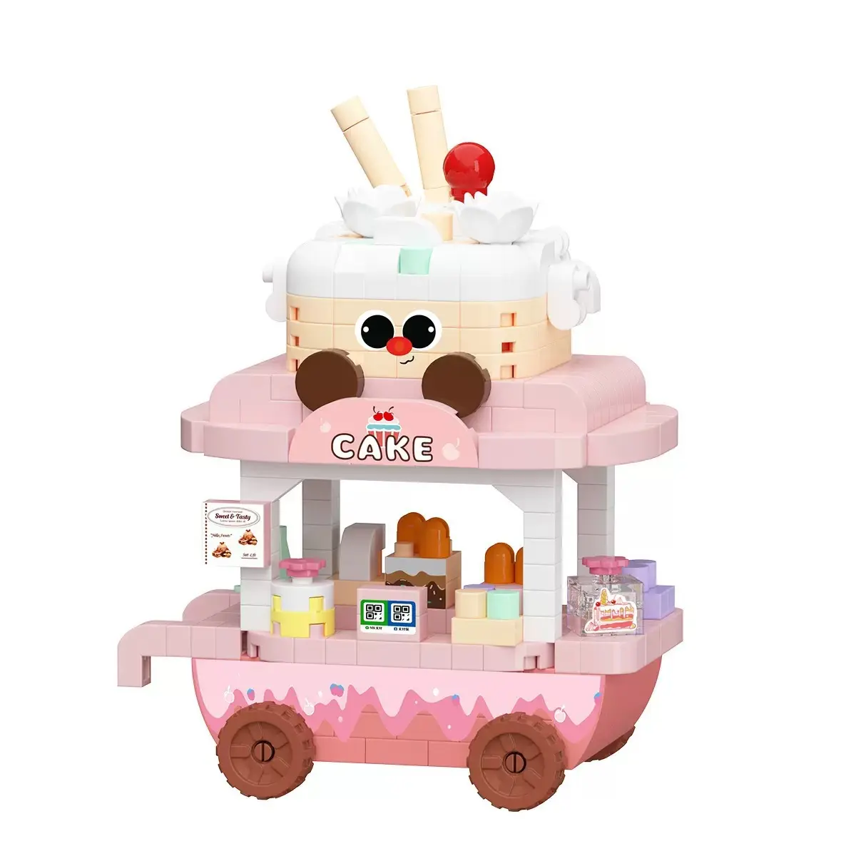 Street Food Cart Building Blocks Set, Building Kit, Mixed Colors Abs Material, Desktop Living Room Decor Gift, Suitable for Ages 12+