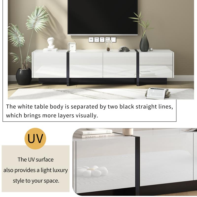 Bellemave ON-TREND White & Black Contemporary Rectangle TV Stand with 2 Drawers & 3 Cabinets for TVs Up to 80'' Modern TV Cabinet with UV Surface for Living Room
