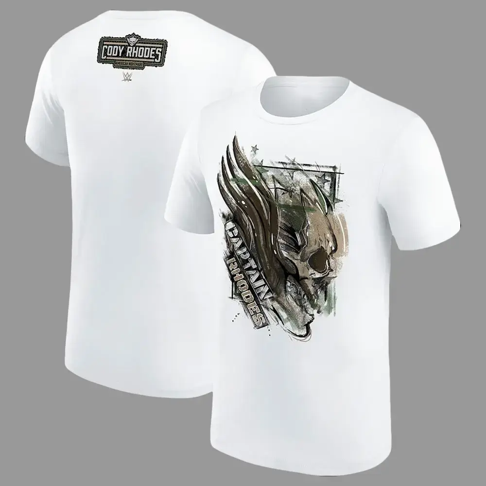 Men's Cody Rhodes Captain Rhodes Graphic Short-Sleeve T-Shirt - Casual Menswear Top, WWE American Nightmare Wrestling Fan Apparel, Made in USA Gift Shortsleeve Round Neck