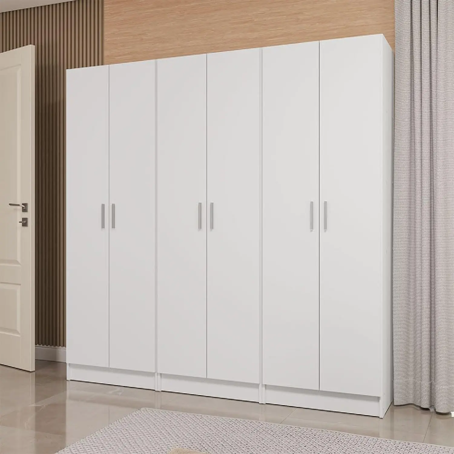 Madesa Wardrobe Armoire Closet Pantry Storage Cabinet with 6 Doors and 15 Utility Shelves 71" L Wooden Organization Unit for Bedroom, Office, Laundry Room, Kitchen, and Garage (White)