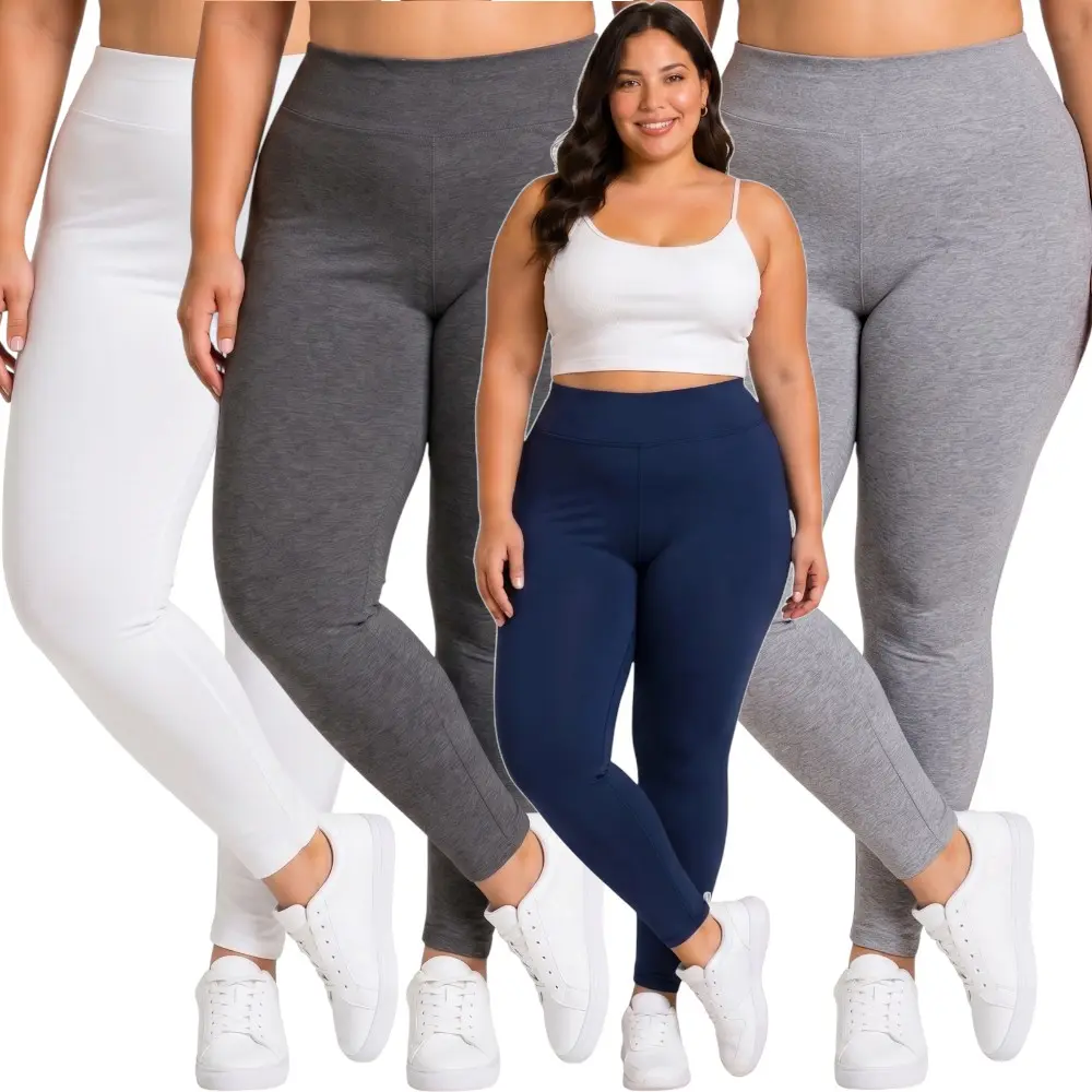 ToBeInStyle Women's Single Plus Size High Waist Full Length Cotton Blend Leggings