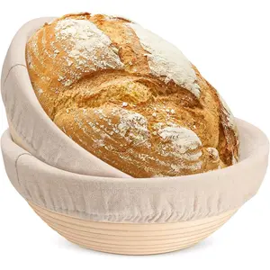 Bread Proofing Basket Set of 2, Sourdough Bread Baking Supplies, 9 Inch Round Proofing Baskets for Sourdough Bread Baking, Proofing Bowls with Liner for Dough Fermentation