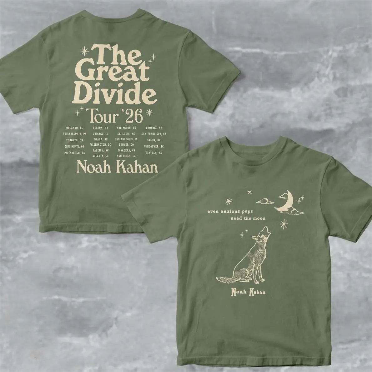 Noah Kahan Orbiter Howling Pup The Great Divide Tour Two-Sided T-Shirt – Vintage Indie Music Tee