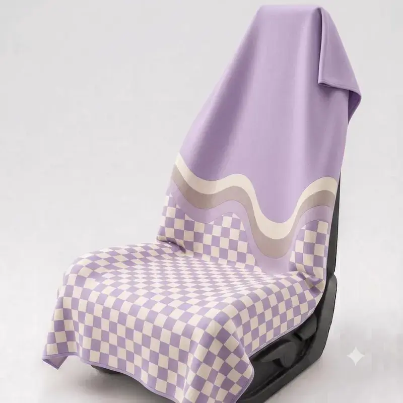 Lavender Checkerboard Car Seat Cover – Universal Waterproof Front Seat Protector for Cars, SUVs & Trucks with Retro Wavy Design