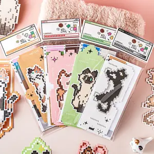 4 Perler bead bookmarks cat cute pet theme adorable style paper DIY journal decoration scrapbook notebook bookmarks