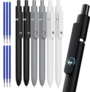 12-Piece Gel Pen Set,  6 Black Gel Pens with 6 Blue Refills, 0.5mm Retractable Pens, Quick-Dry Smooth Writing Pens for Office, Note Taking, School, College & Teachers