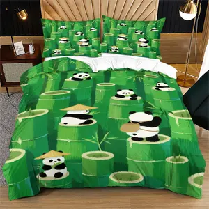 Panda Bamboo Illustration Themed Decorative Duvet Cover Set,Personalized Bedroom Decoration for Children's Bedrooms, Student Dormitories, and Pet Enthusiasts，Including 1 Duvet Cover and 1 Or 2 Pillowcases (Excluding Quilt and Pillow Inserts)