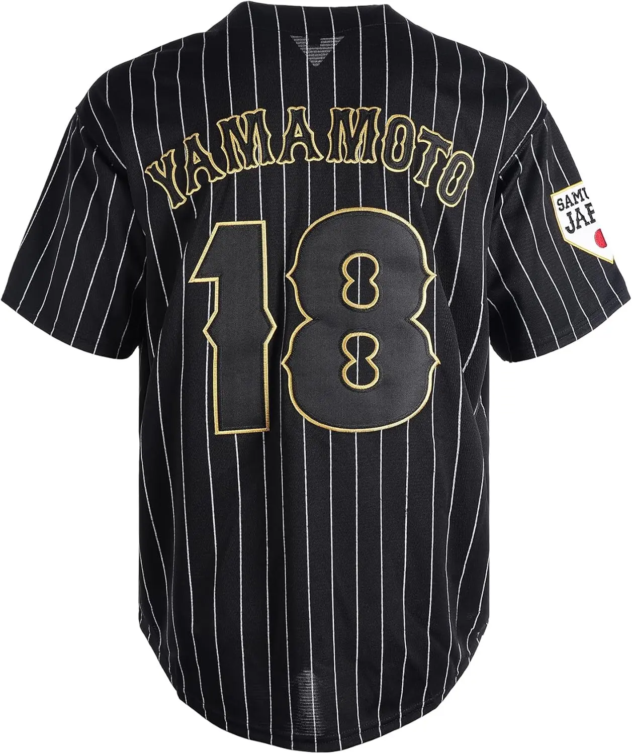 ウェア Pinstripe Long Sleeve Jersey / Black Men's Black Pinstripe #18 Yamamoto Team Japan Baseball Stitch Mens