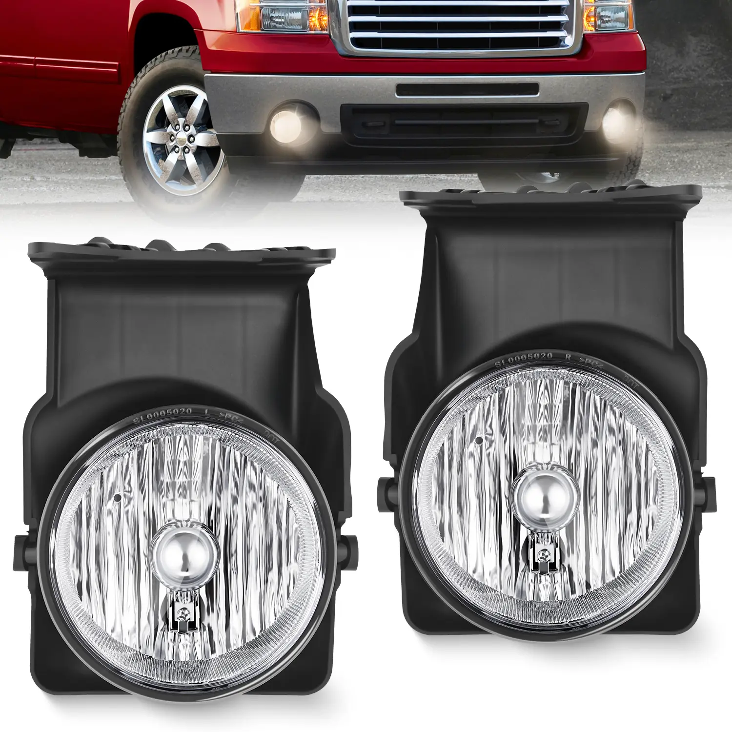 Nilight Automotive Truck Fog Lights Assembly Pair Set - Direct Fit Plug-and-Play, H10 Bulbs, OEM Housing, Penetration Lighting, Vehicle Accessories for 2003-2006 GMC Sierra 1500,1500HD,2500,2500HD,3500 (Driver & Passenger Side), Car Light, Glass