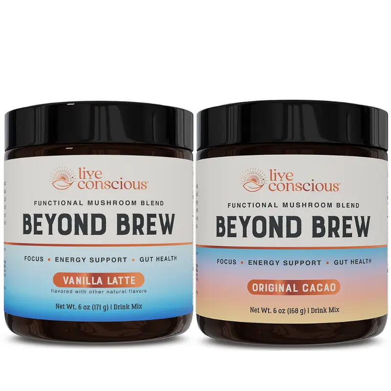 Live Conscious Beyond Brew Duo Flavor Bundles - Functional Mushroom Blend - Original Cacao, Caramel Macchiato or Vanilla Latte