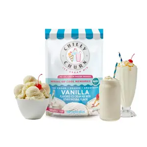 Chilly Churn Vanilla Flavored Ice Cream, Shakes, Smoothies Mix By Frostline Brand, Use with Ice Cream Machine, Countertop Creamer, Blender, And More, Gluten Free, Kosher, Makes 1.5 Quarts, 6 oz Pouch