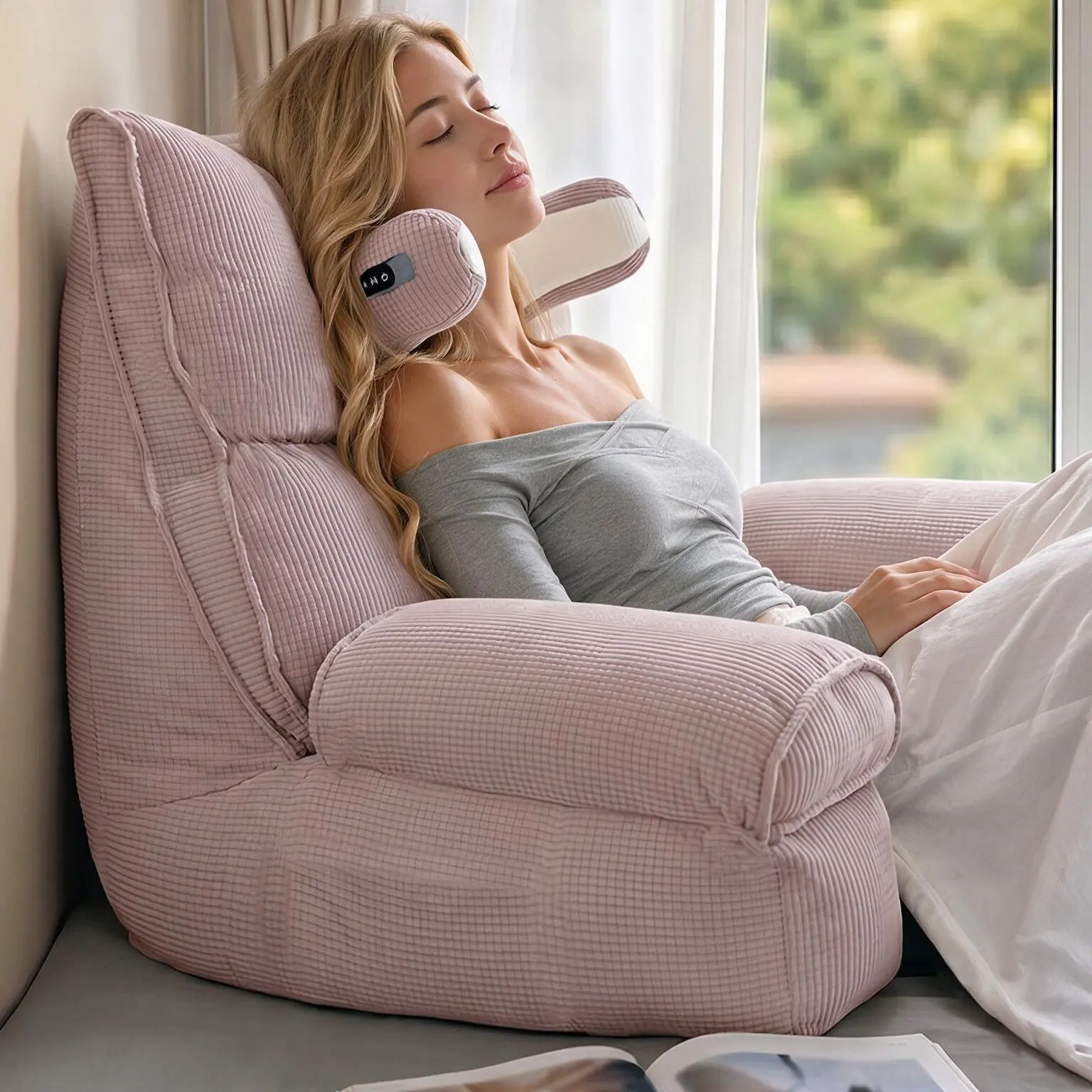 Adjustable Bed Backrest Pillow with Armrest Support, Detachable Neck Pillow, Ergonomic Lumbar Cushion for Bed & Sofa, Removable Washable Cover, Ideal for Reading & Maternity Use