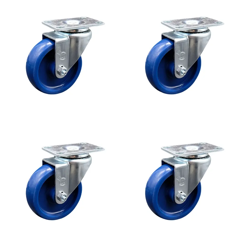 Service Caster SCC-20S414-SPUS-TP3-4 Swivel Caster with 4 in. Solid Polyurethane Wheel - 4 x 4.5 in. Overall Top Plate - Set of 4, Plate Mount, Swivel Wheels, Hardware