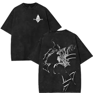 Sword Art Online Kirito B&W V1 Japanese Anime Manga Oversized Graphic Tee Vintage Y2K Trendy Design Casual Printed Acid Washed Cotton T-Shirt Unisex Streetwear Essential, Apparel Classic Crewneck Top Manga Merch