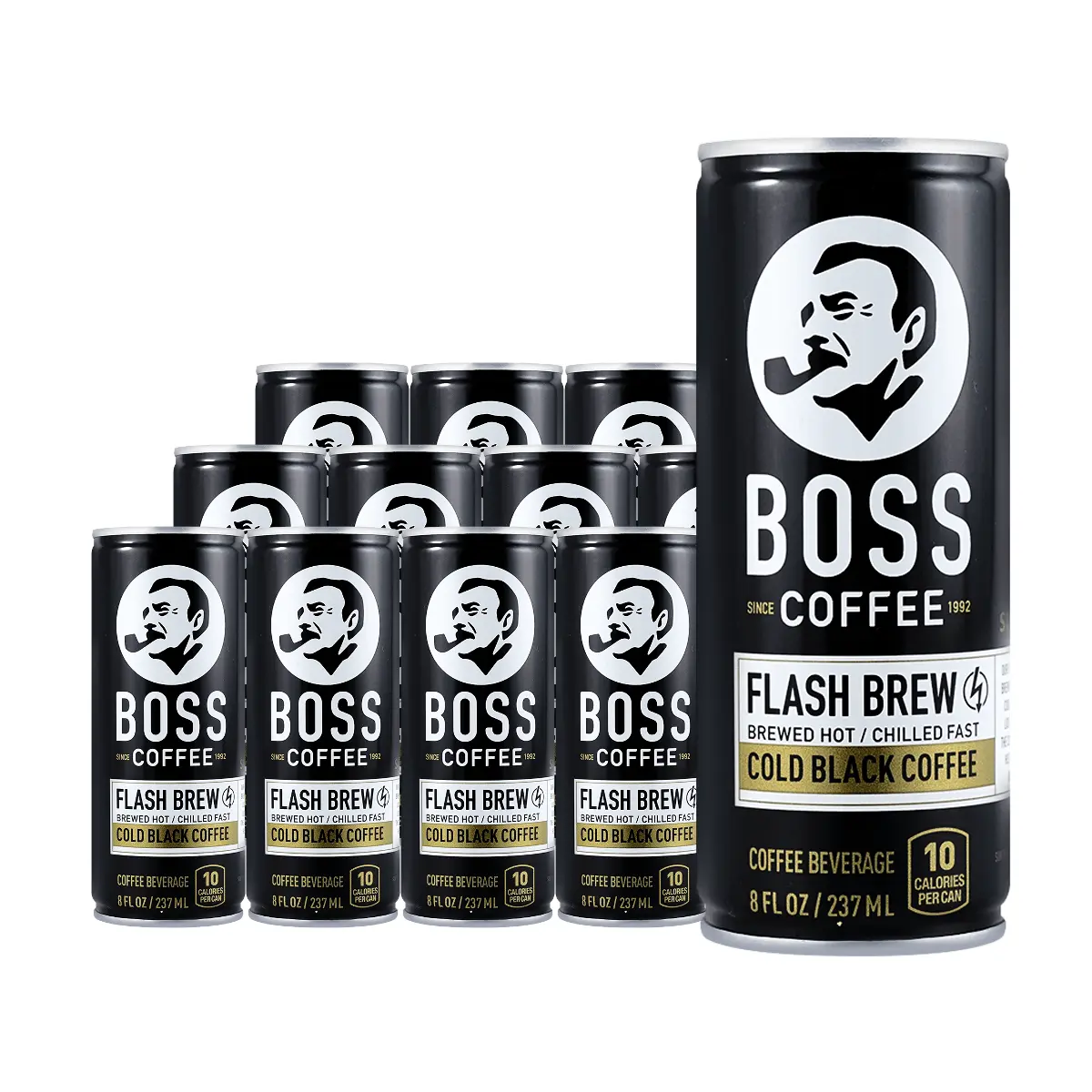 Suntory BOSS Flash Brew Black Coffee 237ml (12-Pack) - Rich & Smooth, Zero Fat, Low Calorie - Authentic Japanese Coffee