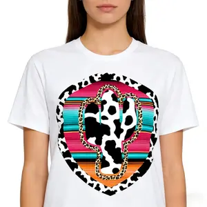 Cotton Men's Western Cowboy Print Casual Short Sleeve Crew Neck Top, Outdoor Clothing Menswear Tshirt Streetwear Gamis