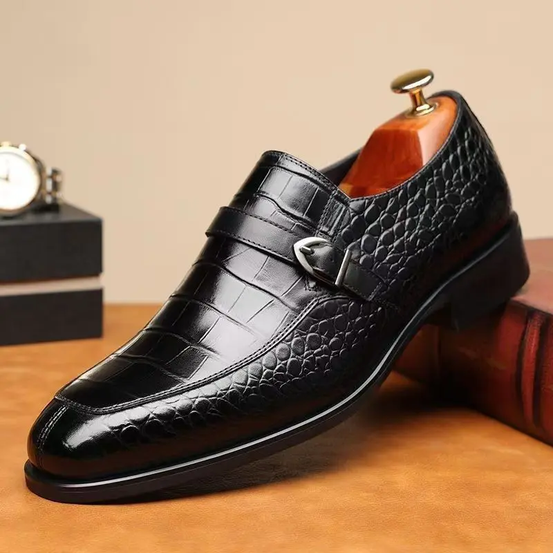 Men's Luxury Faux Leather Cuban Ankle Round Toe Slip-On Formal Shoes - Business Casual, Work-to-Casual Footwear, Sohochic Fashion, Rubber Sole Slip Resistance, Fast On/Off Convenience, Hole-Free All Seasons Any Occasion Office Shoes
