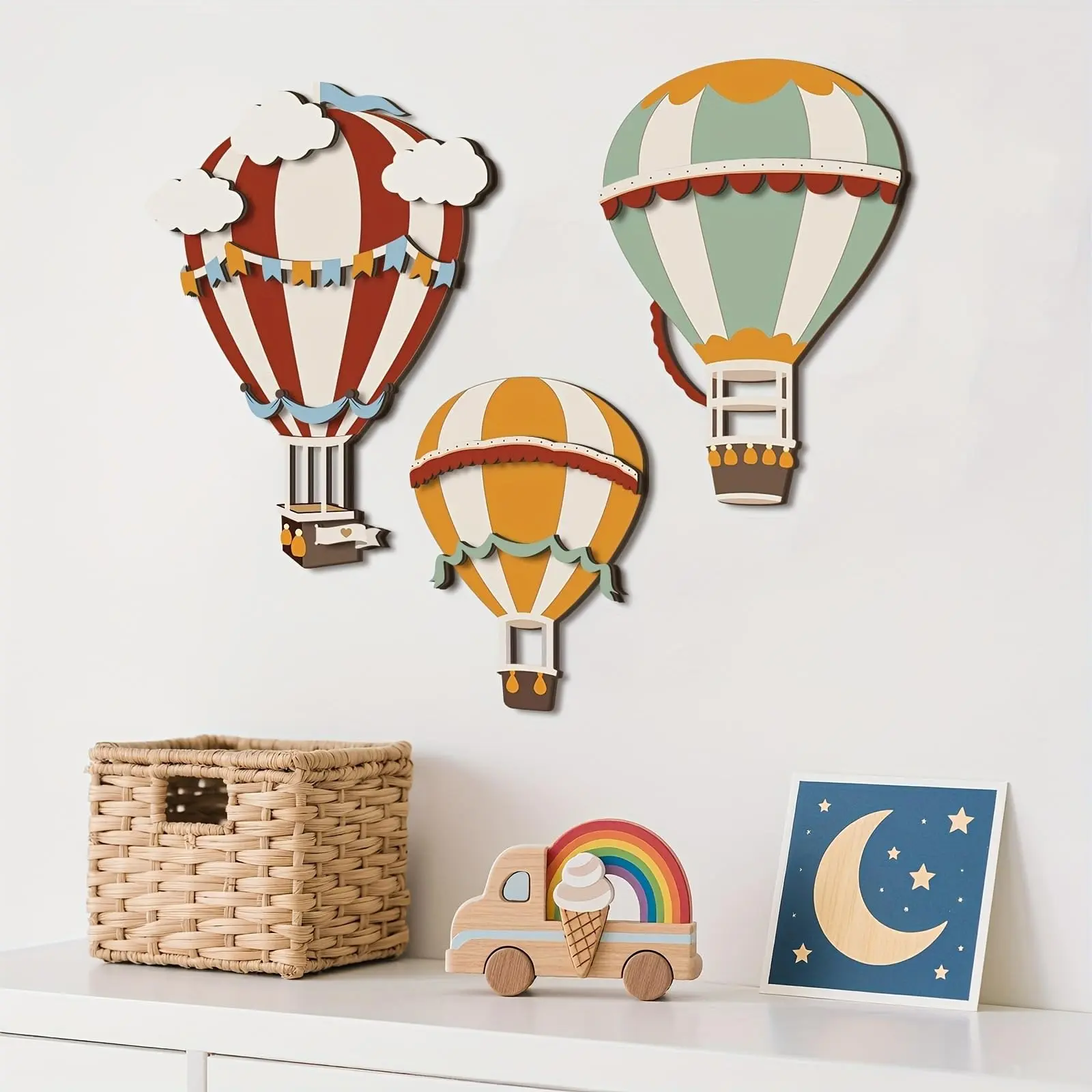 Wooden Balloon Wall Decor Set, Room Baby Room Hanging Ornament, Cloud Balloon Home Decoration, Nursery Bedroom Accent, Interior Decoration Accessories