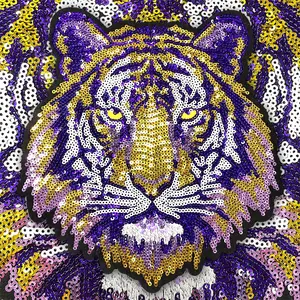 CY Sequin Tiger Iron On Patch Large Embroidered Applique DIY Craft Accessories for Clothes Sweatshirts Jackets Backpacks Team Uniforms